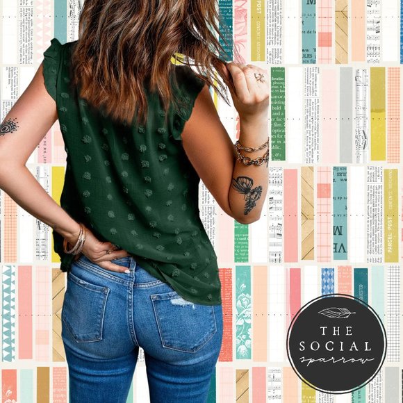 Green Blouse with Ruffle - Picture 2 of 3